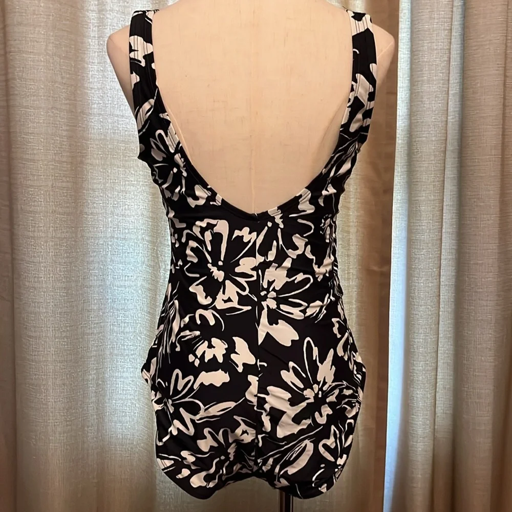 Hurley One Piece Swimsuit Ink Fresco Floral Black and White Womens Medium
